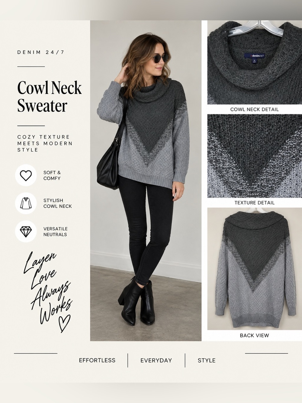 Denim 24/7 Cowl Neck Sweater